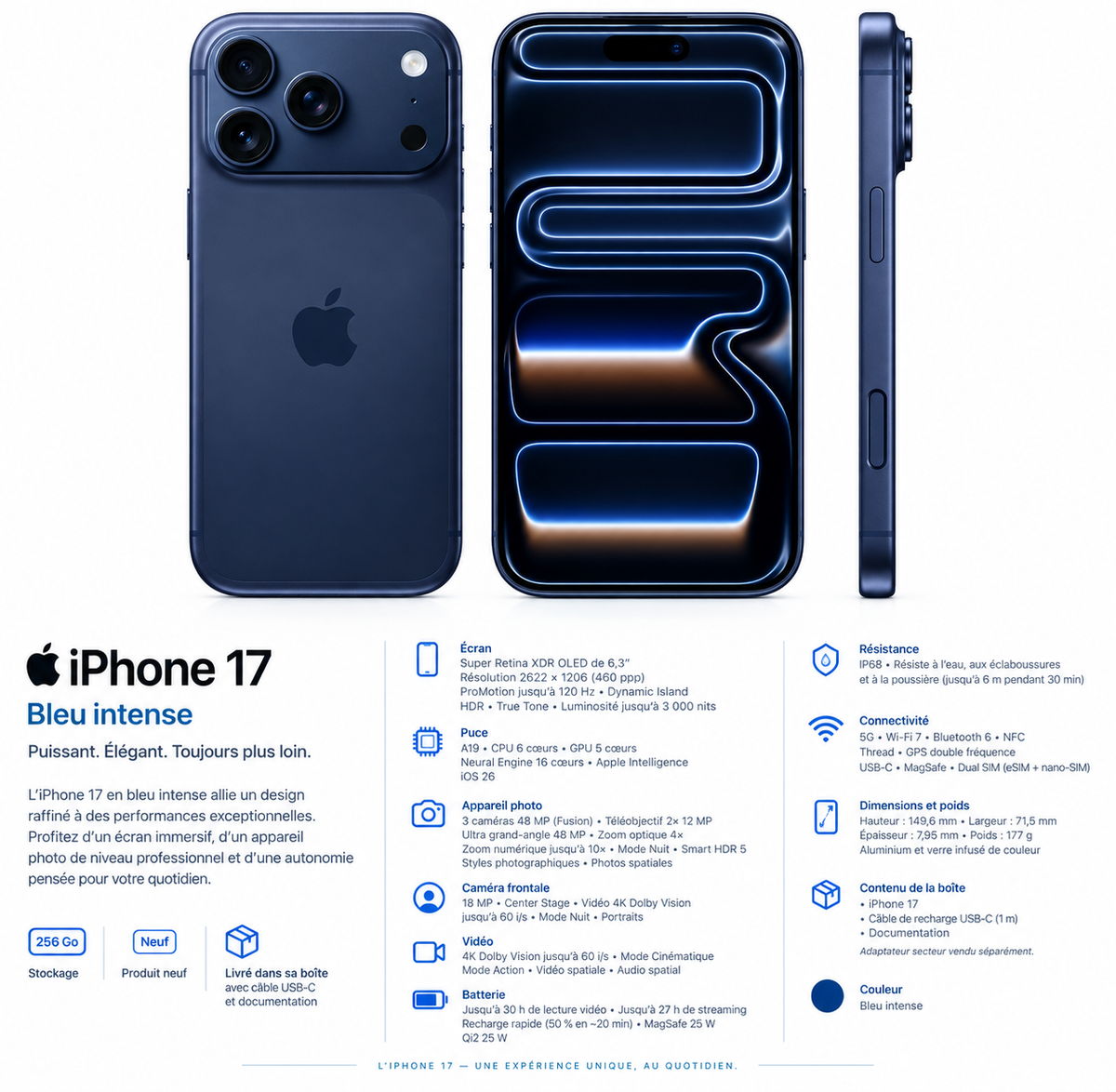 iPhone 17 Pro Max — 512 Go — Bleu Intense