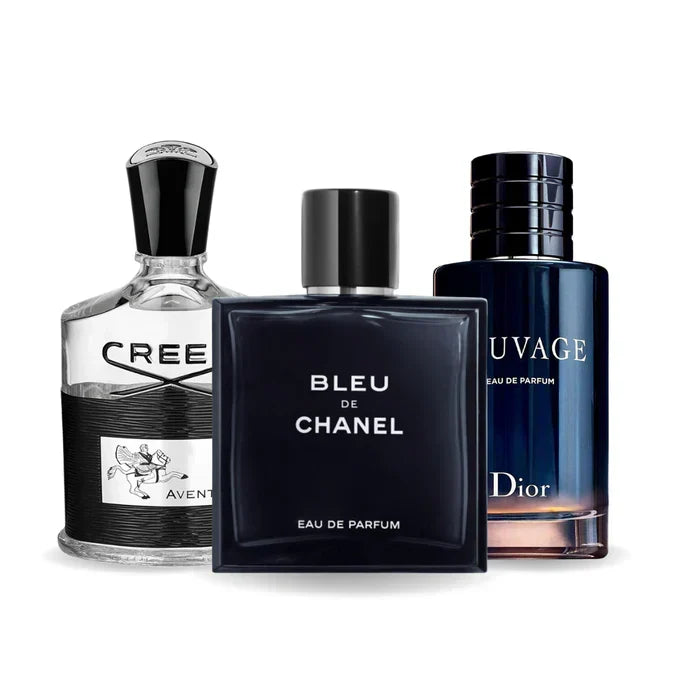 3-Pack Perfumes: Creed AVENTUS, BLEU DE CHANEL & Dior SAUVAGE – 100 ml