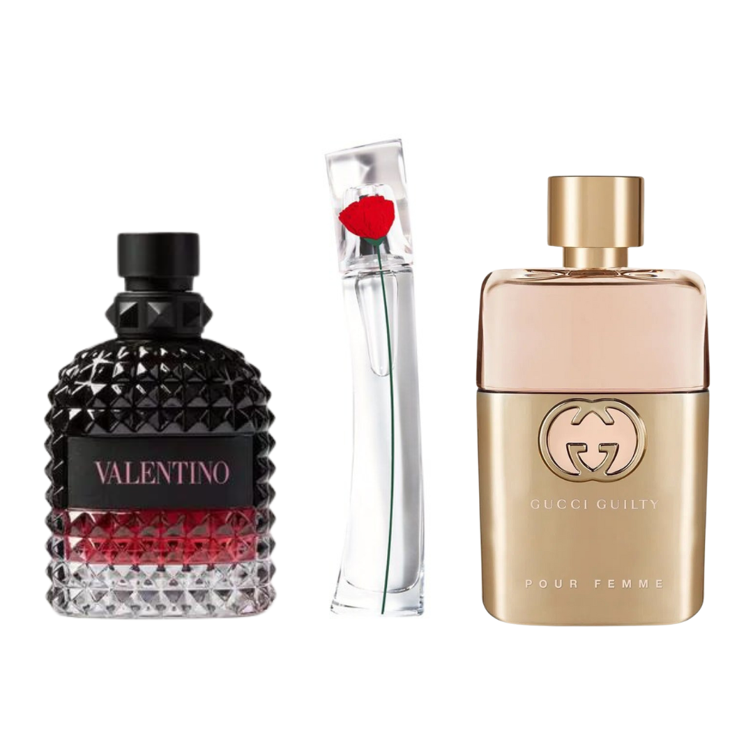 3er-Set Parfums: GUCCI GUILTY, VALENTINO INTENSE & FLOWER BY KENZO – 100 ml