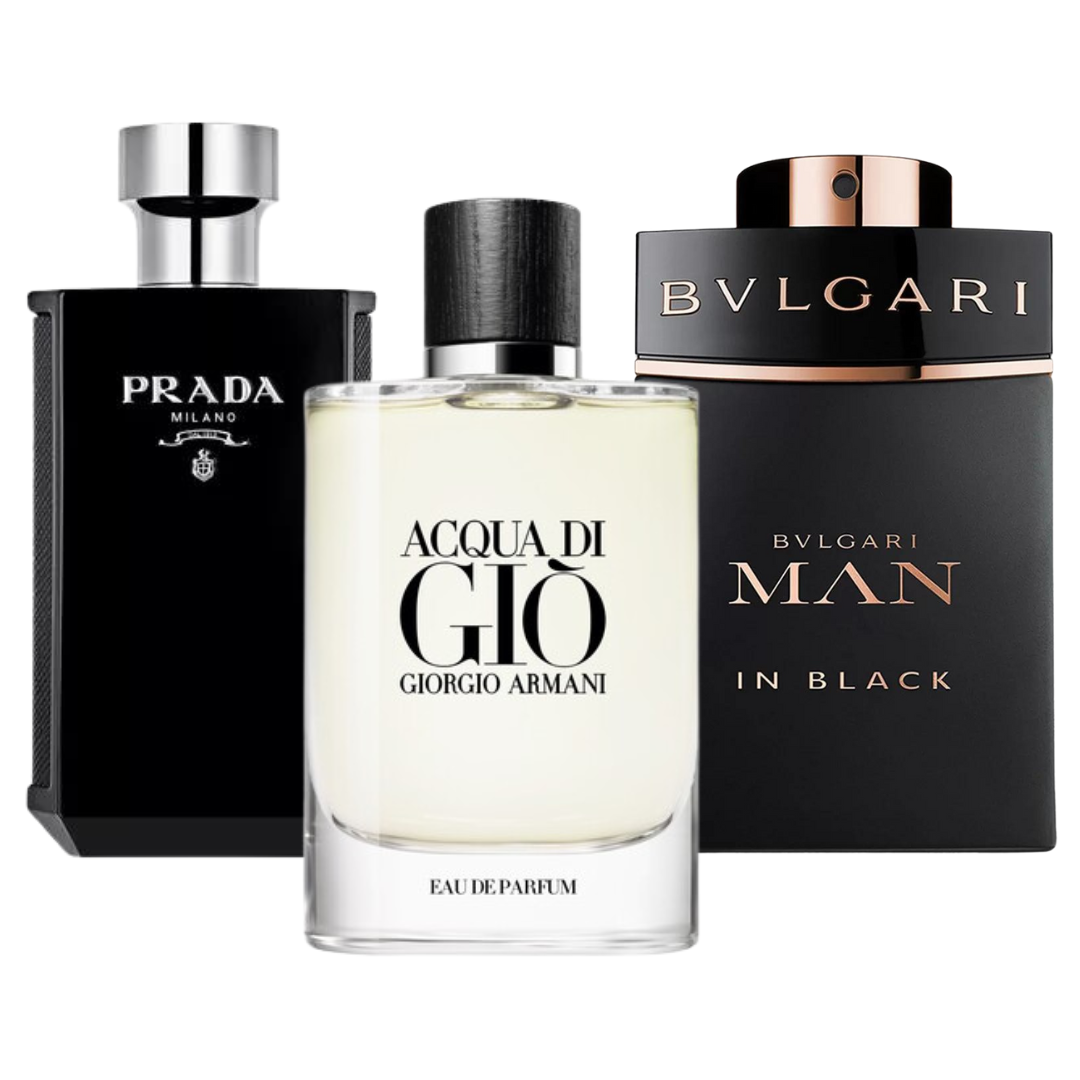 3er-Pack Parfums: BVLGARI MAN IN BLACK, ACQUA DI GIÒ & L’HOMME PRADA INTENSE – 100 ml